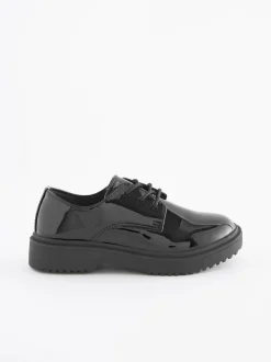 Next Black Patent Standard Fit (F) School Chunky Lace-Up Shoes New