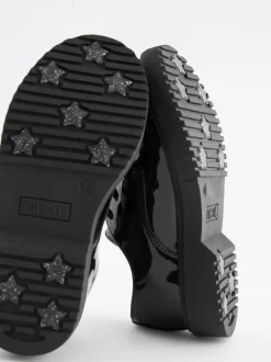 Next Black Patent Standard Fit (F) School Chunky Lace-Up Shoes New