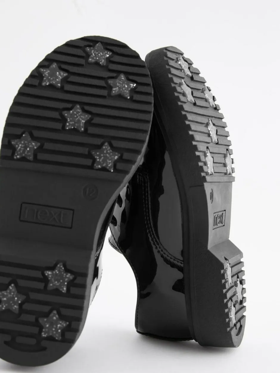 Next Black Patent Standard Fit (F) School Chunky Lace-Up Shoes New