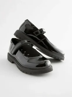 Next Black Patent Standard Fit (F) School Leather Chunky Mary Jane Shoes Hot