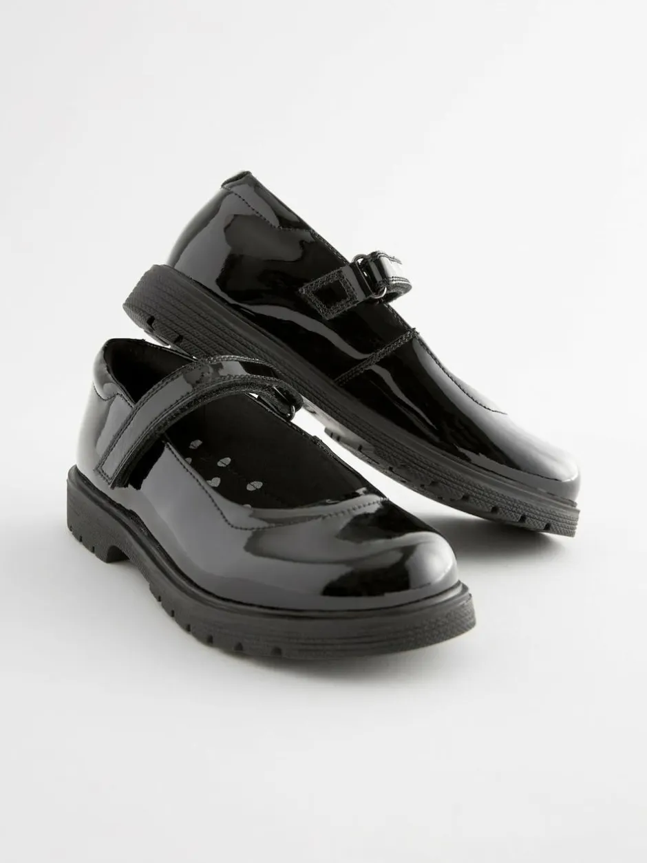 Next Black Patent Standard Fit (F) School Leather Chunky Mary Jane Shoes Hot