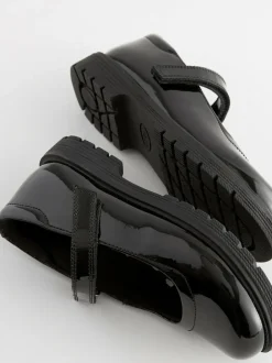 Next Black Patent Standard Fit (F) School Leather Chunky Mary Jane Shoes Hot