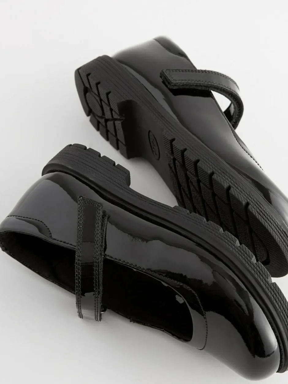 Next Black Patent Standard Fit (F) School Leather Chunky Mary Jane Shoes Hot