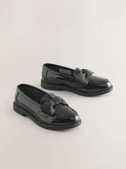 Next Black Patent Standard Fit (F) Leather Bow Loafer School Shoes Outlet