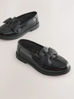 Next Black Patent Standard Fit (F) Leather Bow Loafer School Shoes Outlet