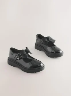 Next Standard Fit (F) Bow Chunky Mary Jane School Shoes Black Patent Discount