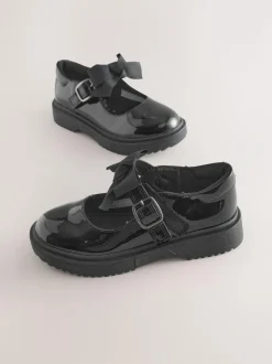 Next Standard Fit (F) Bow Chunky Mary Jane School Shoes Black Patent Discount