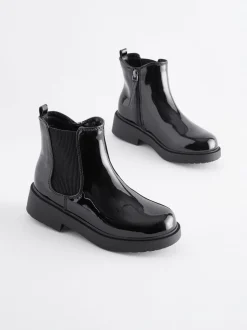 Next Standard Fit (F) Chelsea Ankle Boots Black Patent Outlet