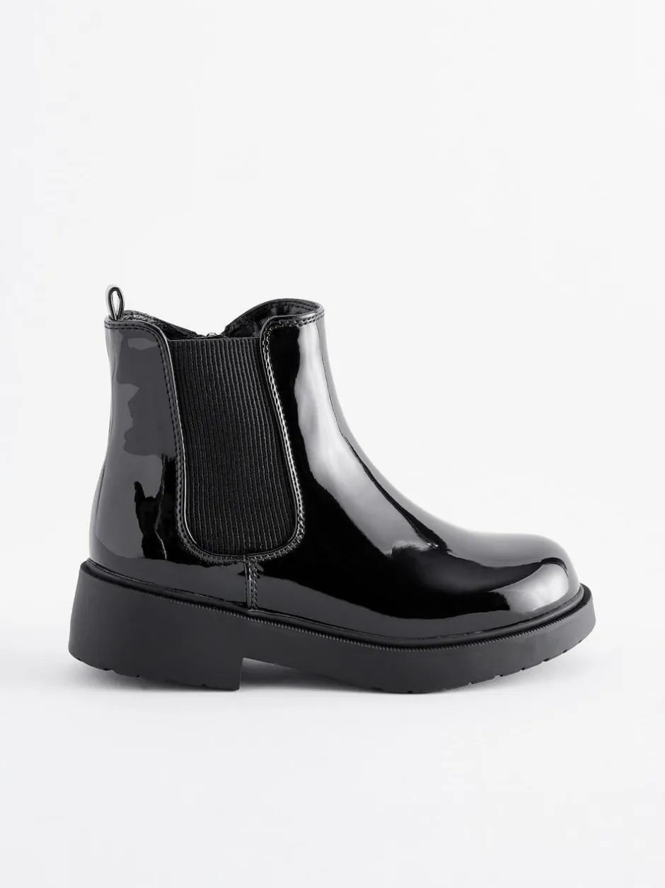 Next Standard Fit (F) Chelsea Ankle Boots Black Patent Outlet