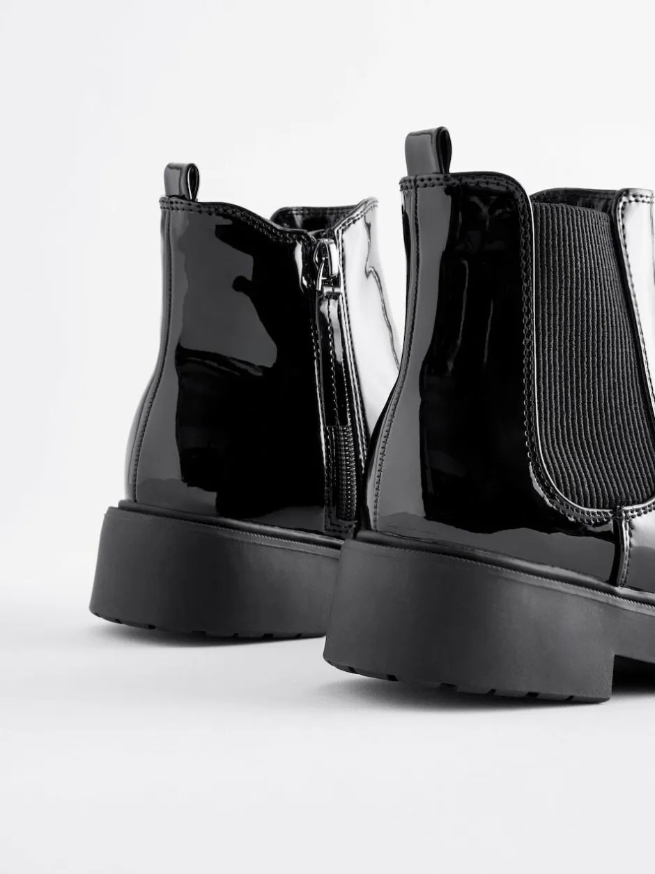 Next Standard Fit (F) Chelsea Ankle Boots Black Patent Outlet