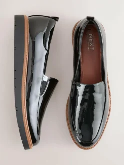 Next Standard/Wide Fit Forever Comfort® Slip On Clean Chunky Sole Loafers Black Patent Clearance