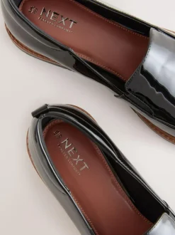 Next Standard/Wide Fit Forever Comfort® Slip On Clean Chunky Sole Loafers Black Patent Clearance