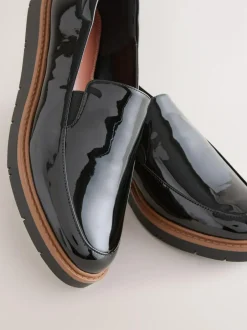 Next Standard/Wide Fit Forever Comfort® Slip On Clean Chunky Sole Loafers Black Patent Clearance