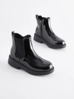 Next Wide Fit (G) Chelsea Ankle Boots Black Patent Discount