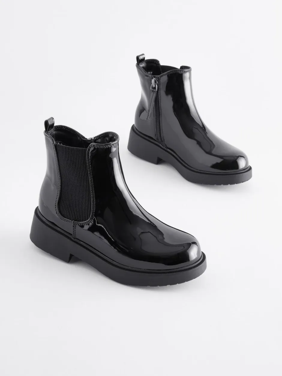 Next Wide Fit (G) Chelsea Ankle Boots Black Patent Discount