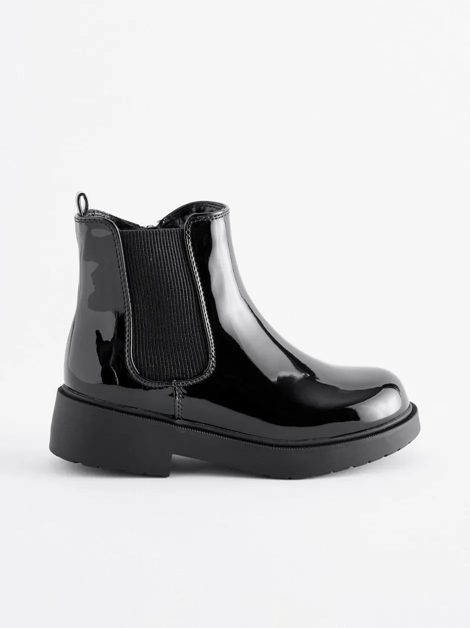 Next Wide Fit (G) Chelsea Ankle Boots Black Patent Discount