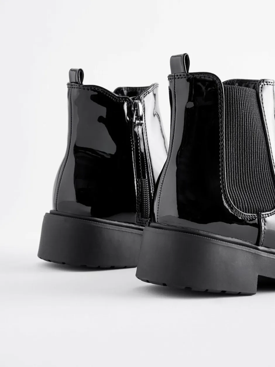 Next Wide Fit (G) Chelsea Ankle Boots Black Patent Discount