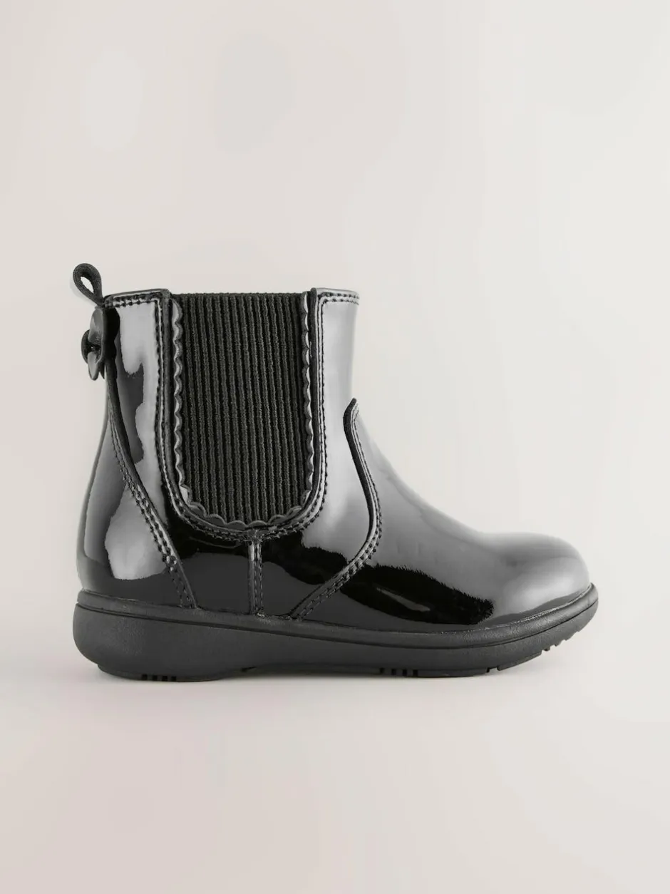 Next Wide Fit (G) Leather Chelsea Ankle Boots Black Patent Sale