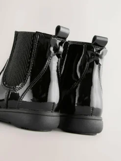 Next Wide Fit (G) Leather Chelsea Ankle Boots Black Patent Sale