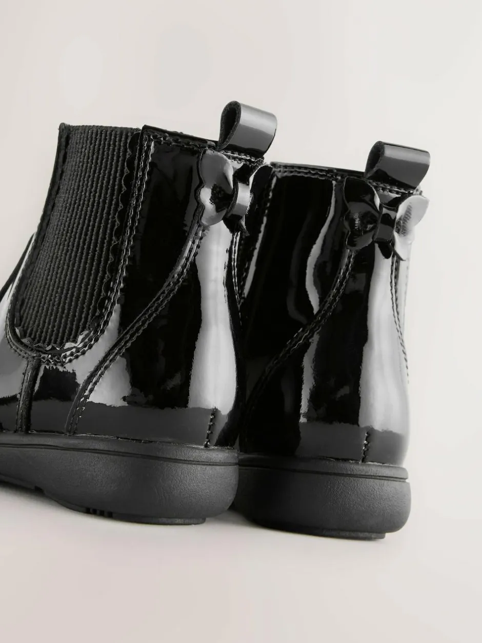 Next Wide Fit (G) Leather Chelsea Ankle Boots Black Patent Sale