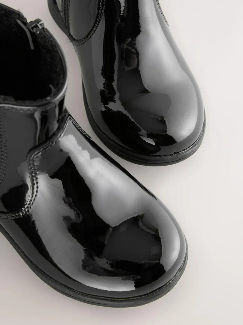Next Wide Fit (G) Leather Chelsea Ankle Boots Black Patent Sale