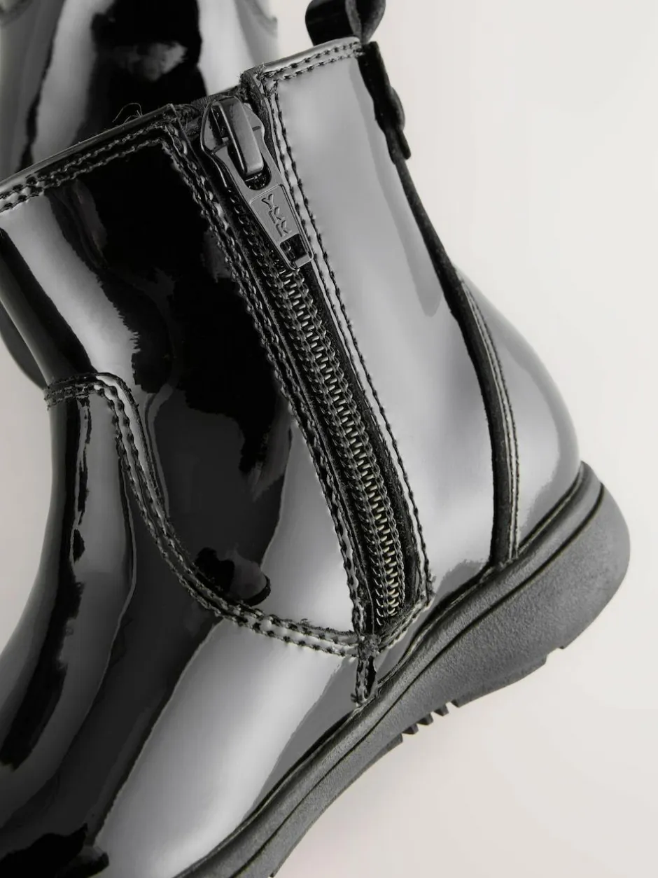 Next Wide Fit (G) Leather Chelsea Ankle Boots Black Patent Sale