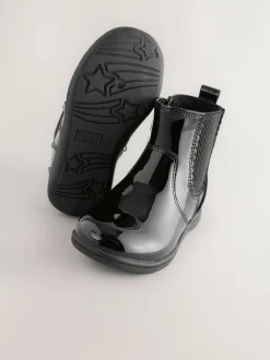 Next Wide Fit (G) Leather Chelsea Ankle Boots Black Patent Sale