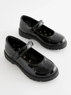 Next Black Patent Wide Fit (G) School Leather Chunky Mary Jane Shoes