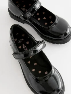 Next Black Patent Wide Fit (G) School Leather Chunky Mary Jane Shoes