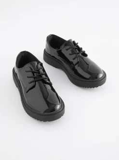 Next Black Patent Wide Fit (G) School Chunky Lace-Up Shoes Sale