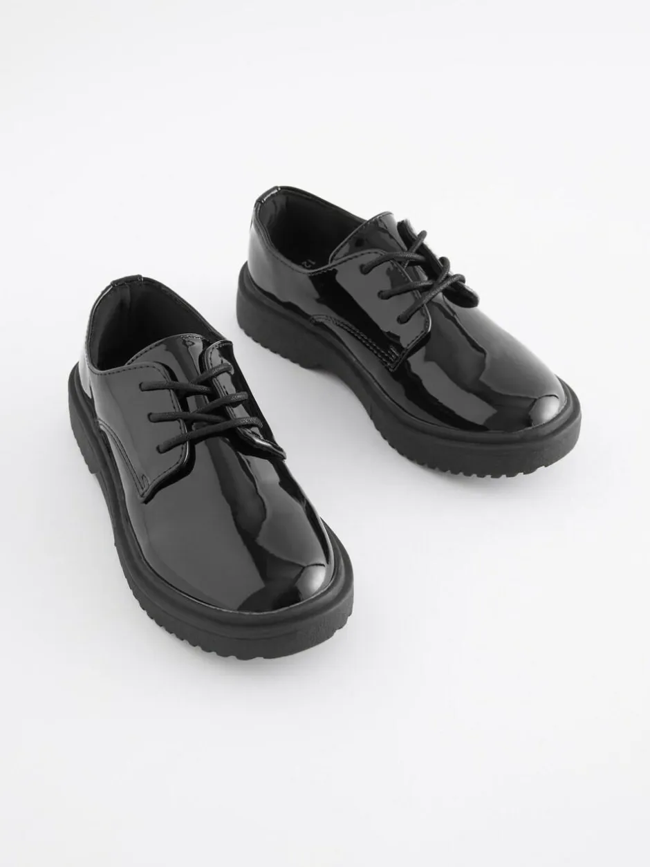 Next Black Patent Wide Fit (G) School Chunky Lace-Up Shoes Sale
