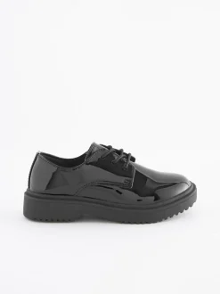 Next Black Patent Wide Fit (G) School Chunky Lace-Up Shoes Sale