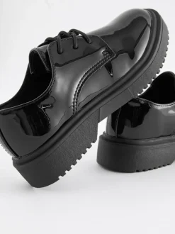 Next Black Patent Wide Fit (G) School Chunky Lace-Up Shoes Sale