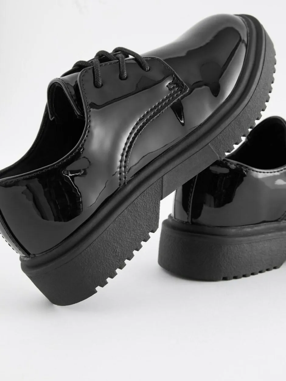 Next Black Patent Wide Fit (G) School Chunky Lace-Up Shoes Sale