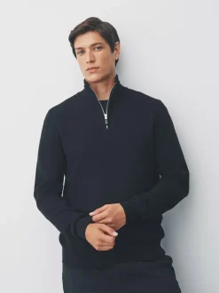 Next Black Plain N.Premium Regular Fit 100% Cotton Premium Quarter Zip Jumper Online