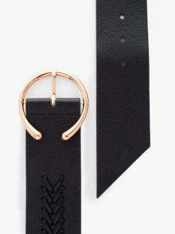 Next Plait Detail Wide Belt Black Sale