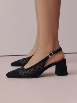 Next Forever Comfort® Square Toe Slingback Block Heels Black Polkadot New