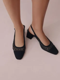 Next Forever Comfort® Square Toe Slingback Block Heels Black Polkadot New