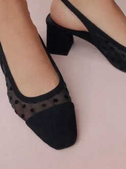 Next Forever Comfort® Square Toe Slingback Block Heels Black Polkadot New