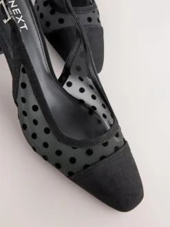 Next Forever Comfort® Square Toe Slingback Block Heels Black Polkadot New