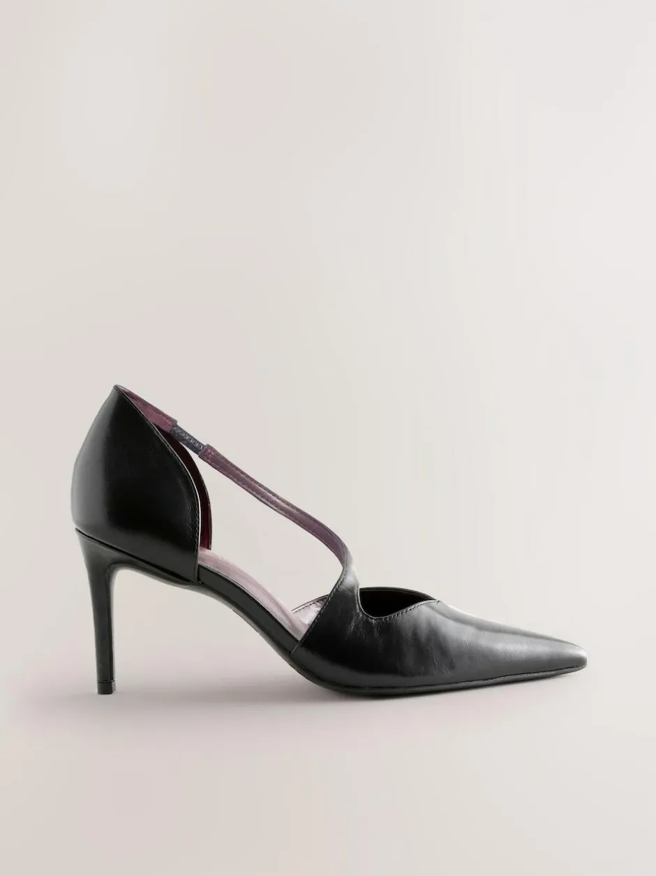 Next Premium Leather Asymmetric Court Heels Black
