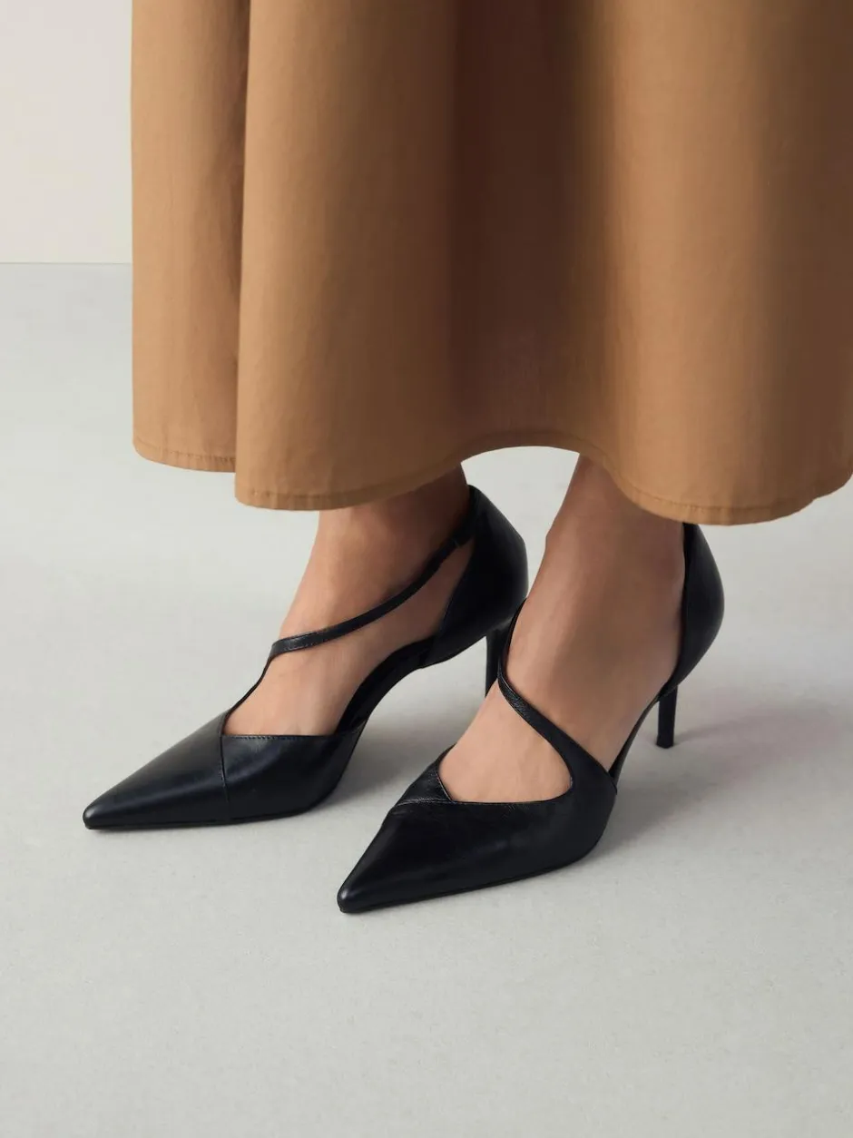 Next Premium Leather Asymmetric Court Heels Black