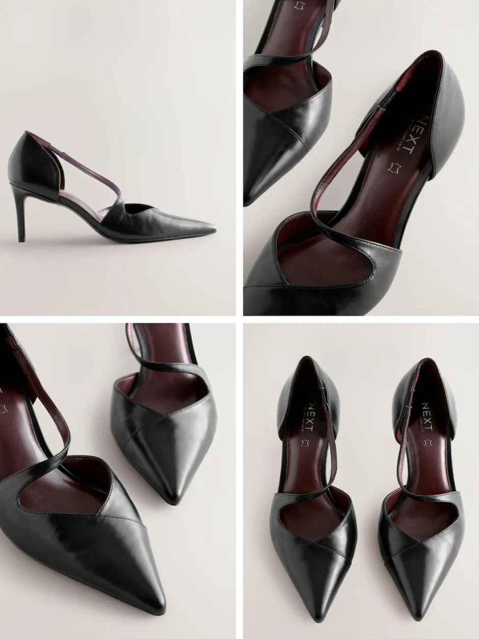 Next Premium Leather Asymmetric Court Heels Black