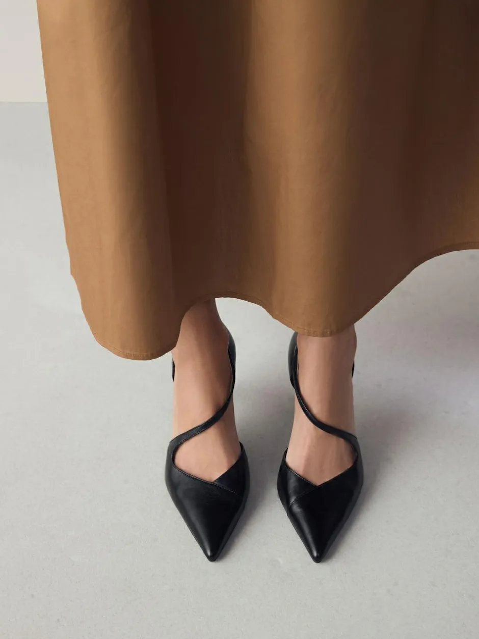 Next Premium Leather Asymmetric Court Heels Black