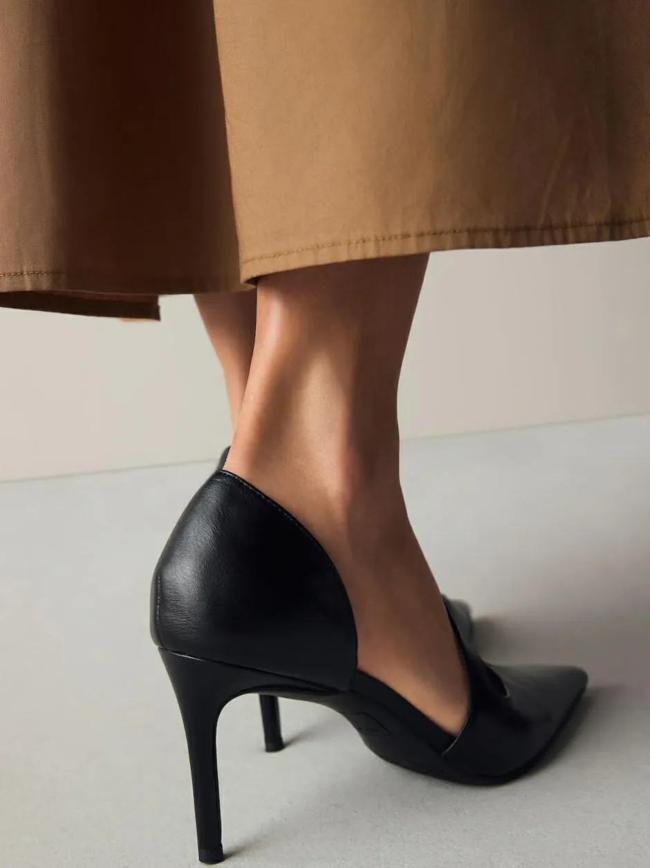 Next Premium Leather Asymmetric Court Heels Black