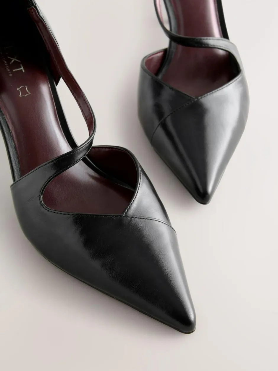 Next Premium Leather Asymmetric Court Heels Black