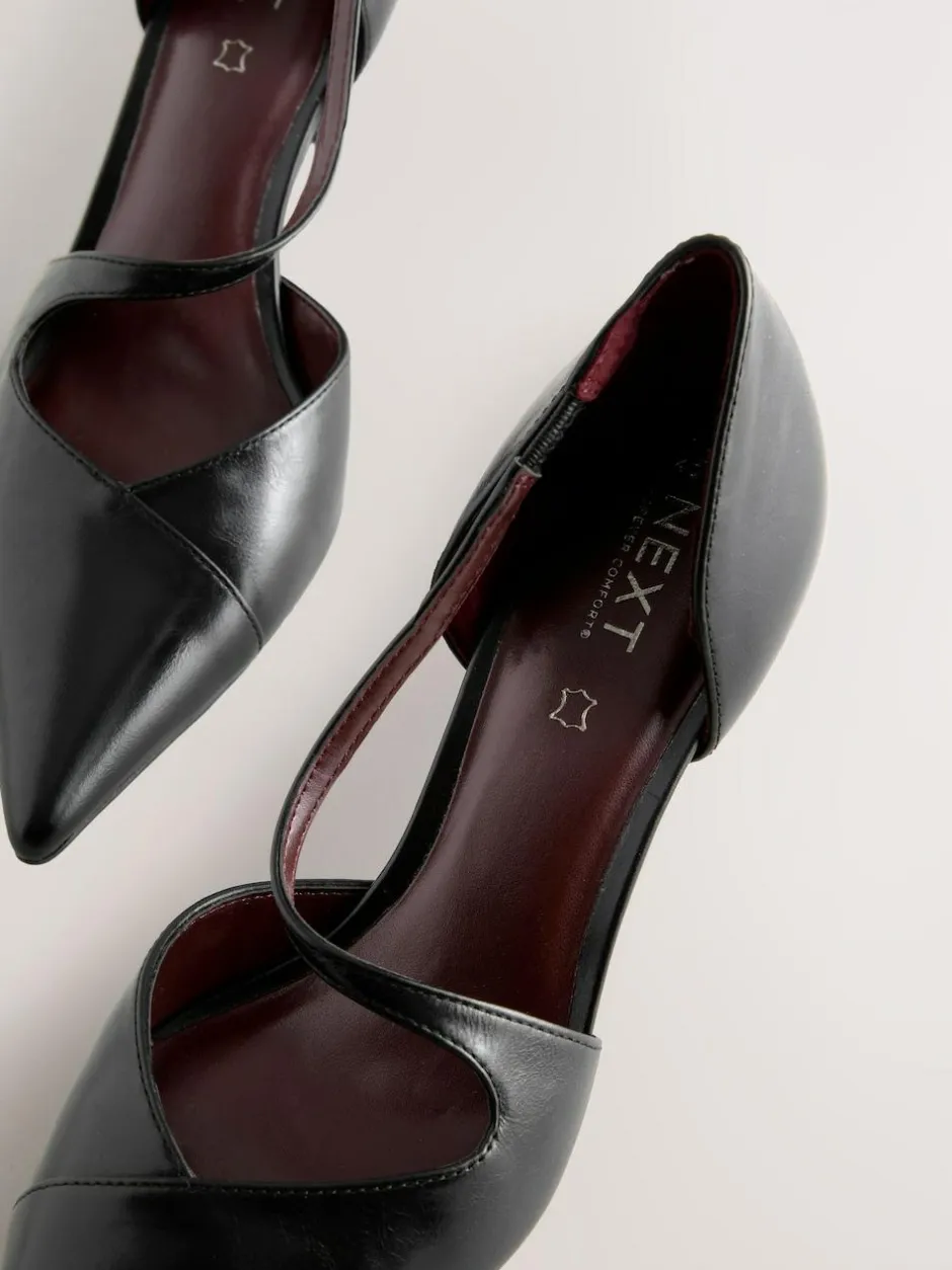 Next Premium Leather Asymmetric Court Heels Black