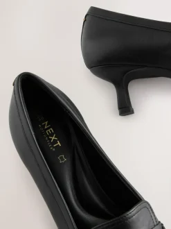 Next Premium Leather With Motionflex Point Toe Tassel Heels Loafers Black