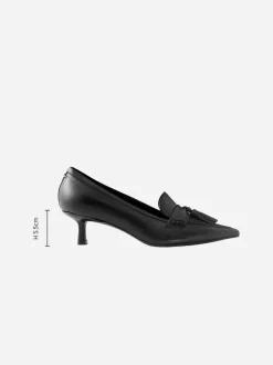 Next Premium Leather With Motionflex Point Toe Tassel Heels Loafers Black