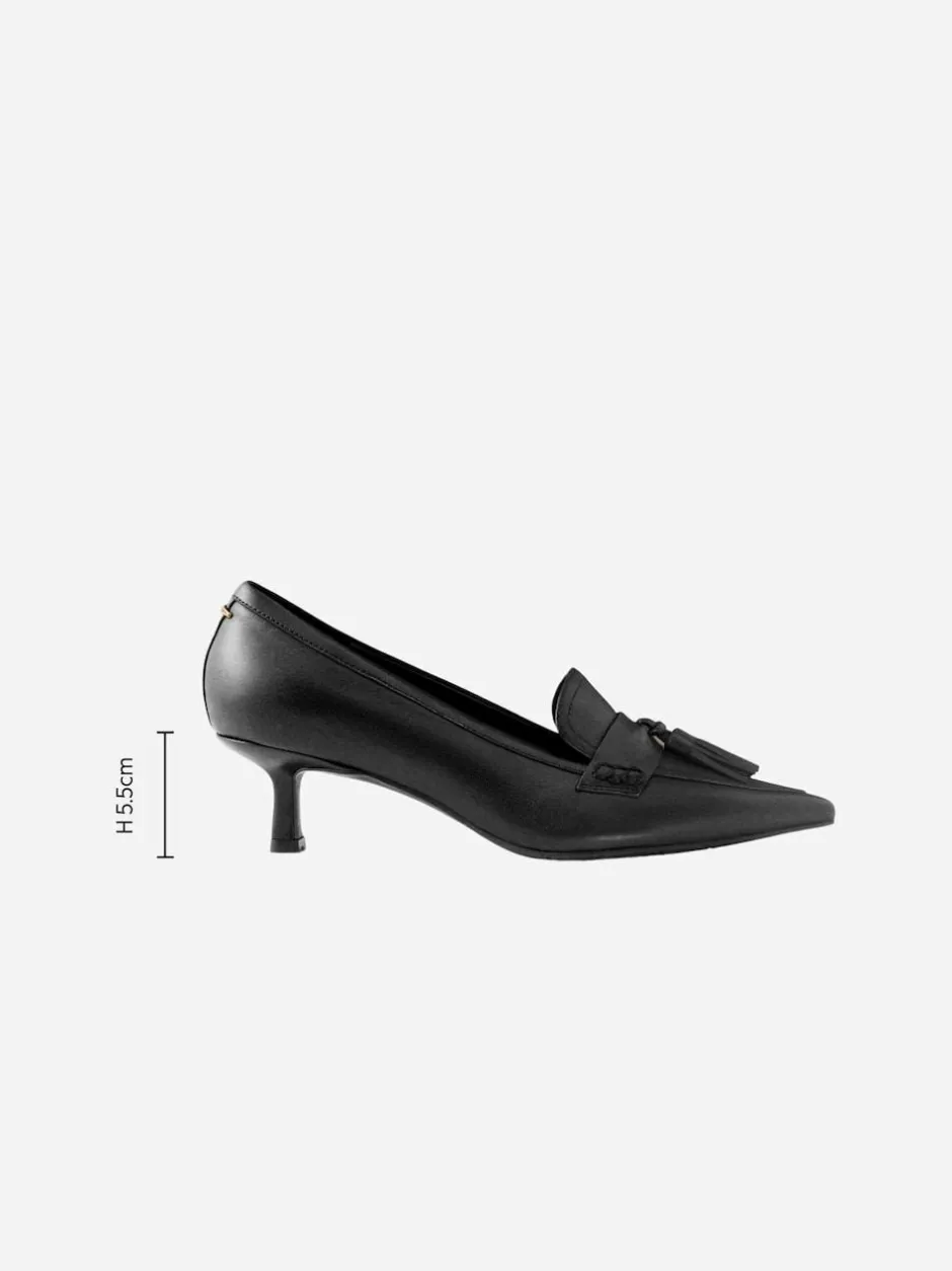 Next Premium Leather With Motionflex Point Toe Tassel Heels Loafers Black